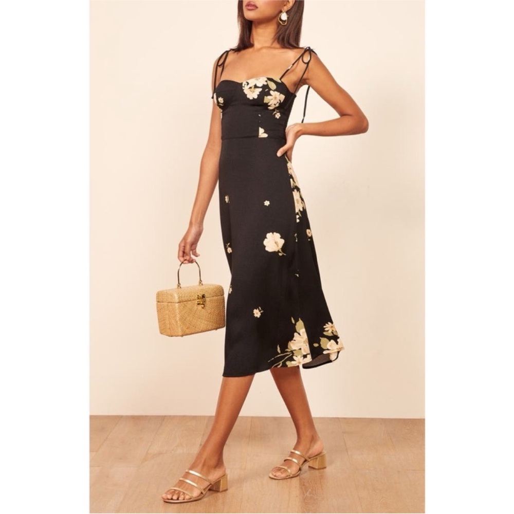 Reformation Black Floral Strapless Dress